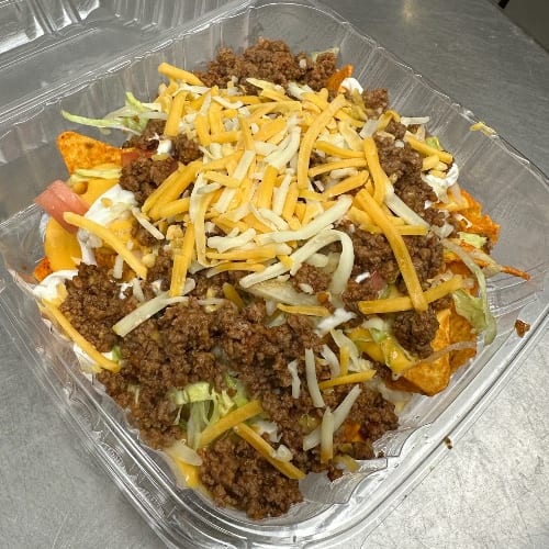 Chicken, Steak or Ground Beef Nachos.